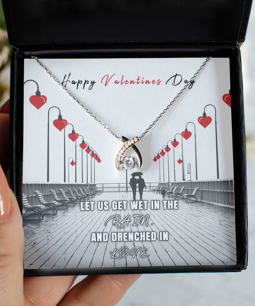 Drenched In Love Happy Valentines Day Wishbone Dancing Necklace For Women