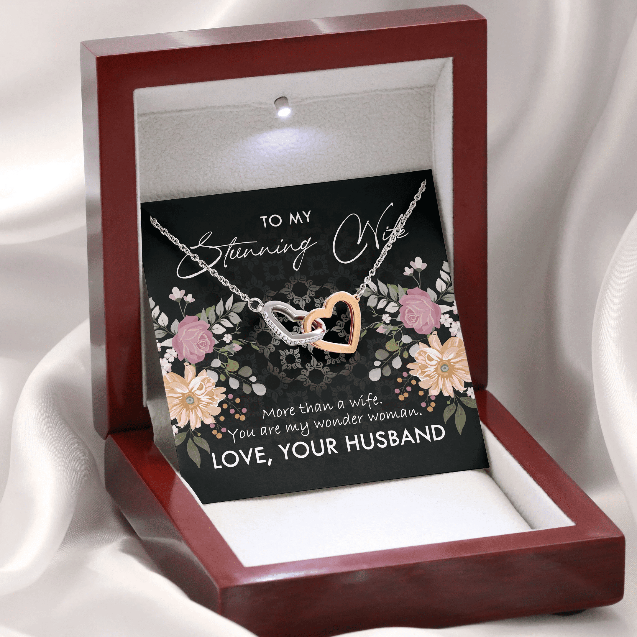 To My Stunning Wife You Are My Wonder Woman Interlocking Heart Necklace 