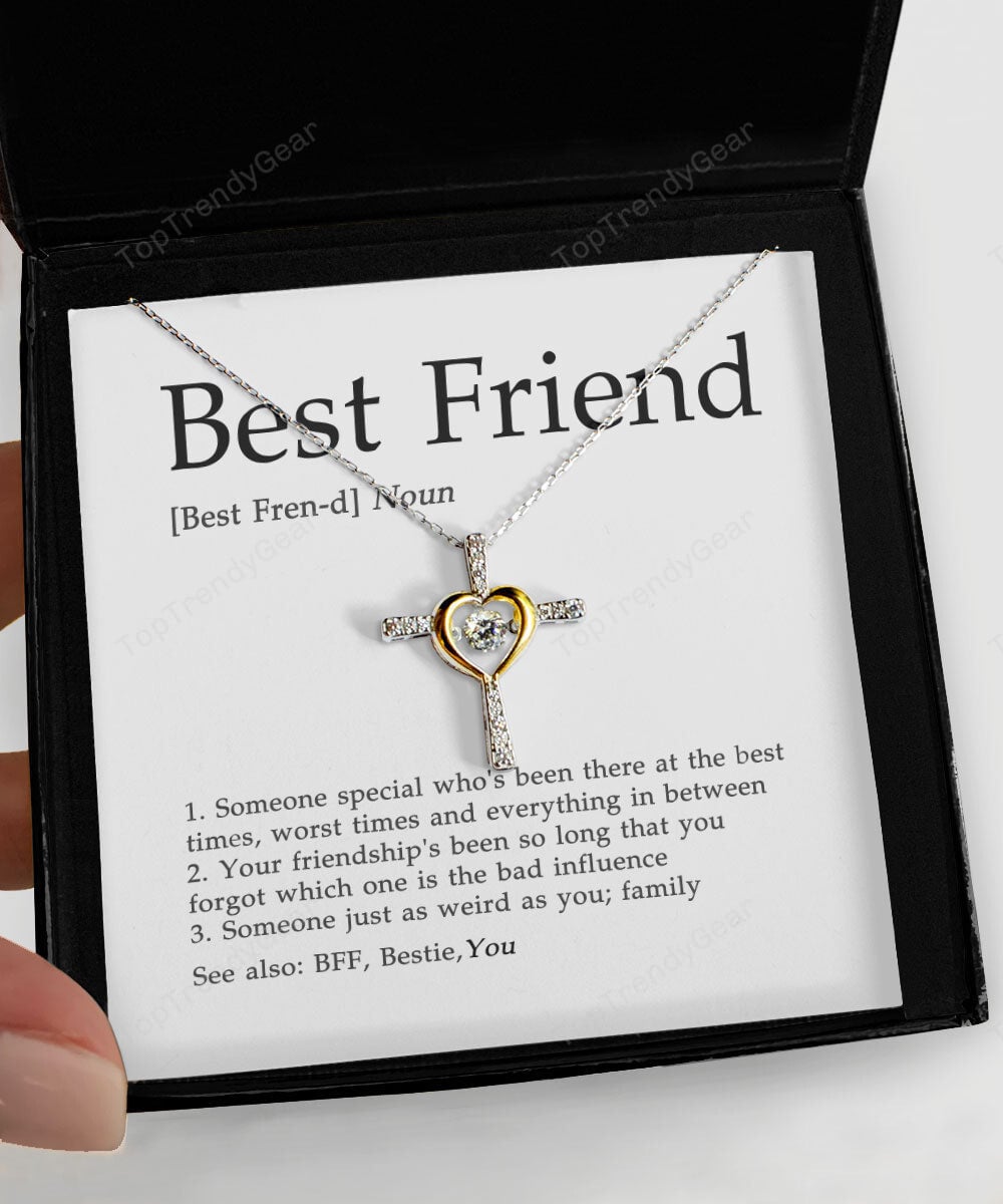 The Meaning Of Best Friend Gift For Bestie Cross Dancing Necklace