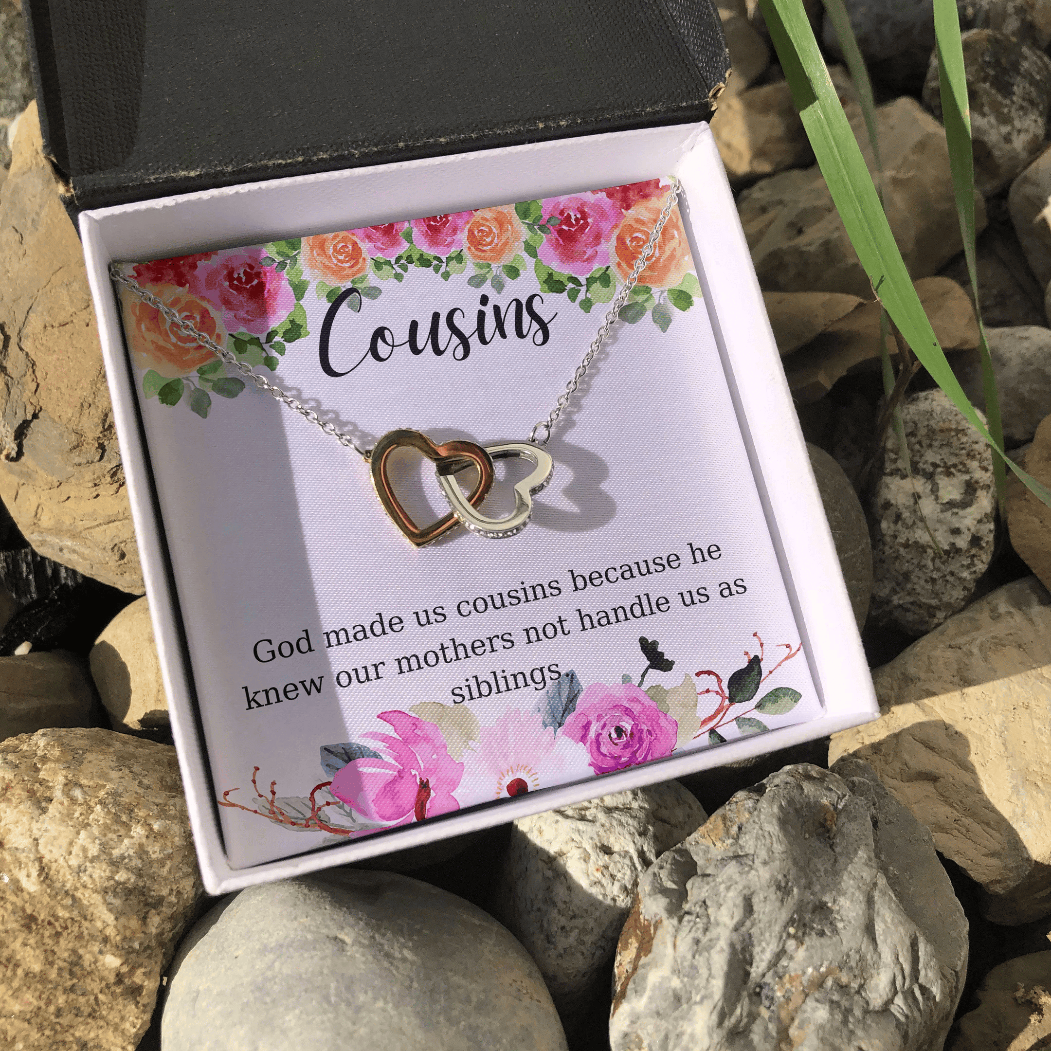 God Made Us Cousins Interlocking Heart Necklace Gift For Sister 