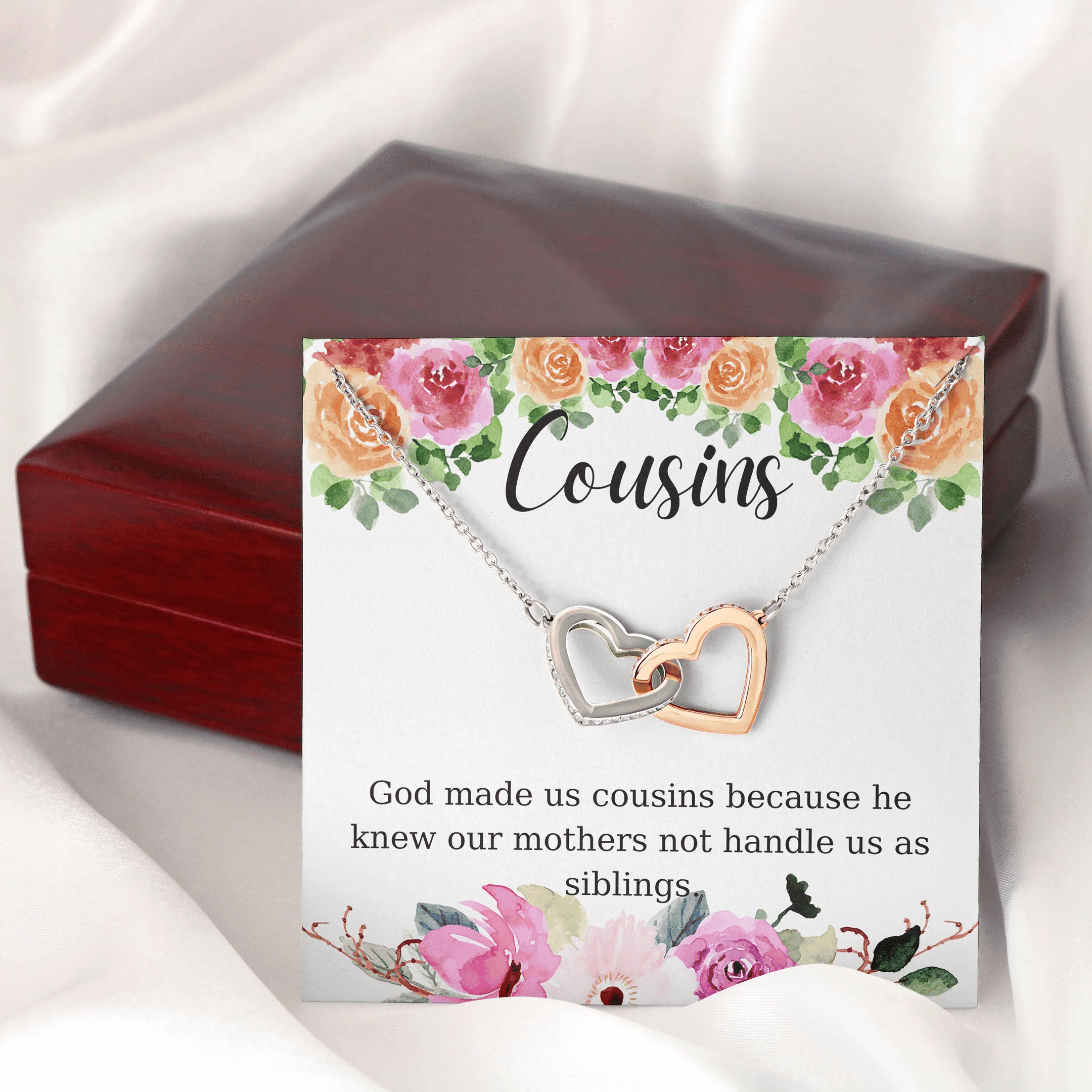 God Made Us Cousins Interlocking Heart Necklace Gift For Sister 