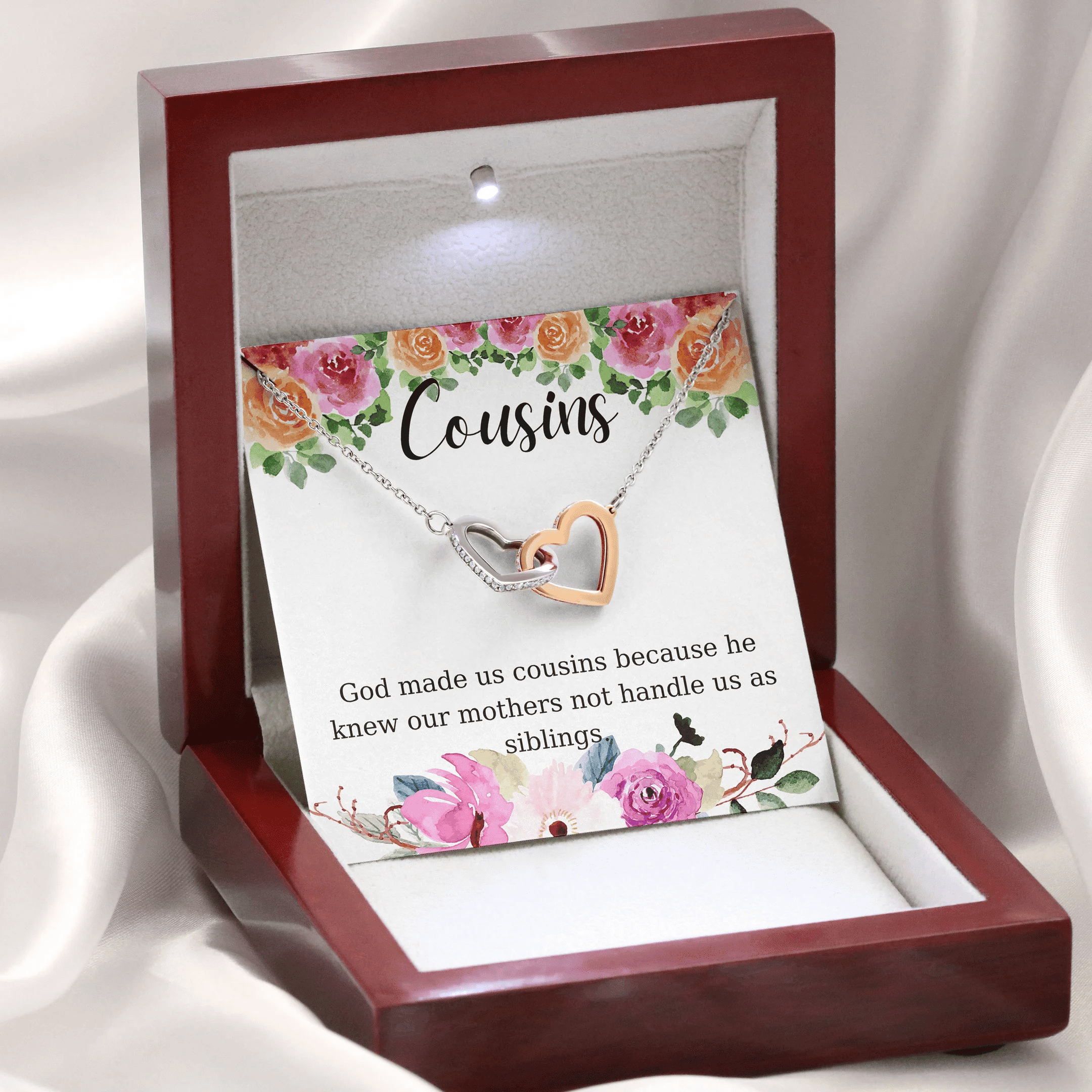 God Made Us Cousins Interlocking Heart Necklace Gift For Sister 