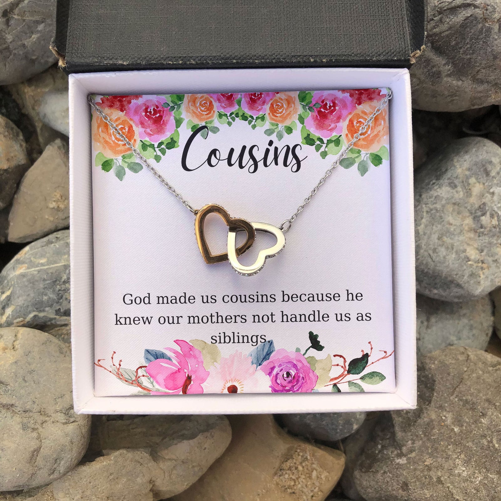 God Made Us Cousins Interlocking Heart Necklace Gift For Sister 