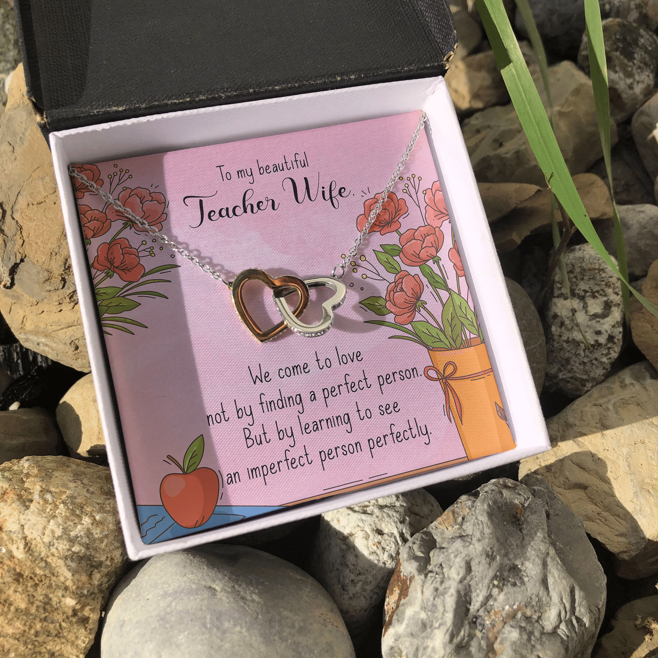 To My Beautiful Teacher Wife We Come To Love Interlocking Heart Necklace 