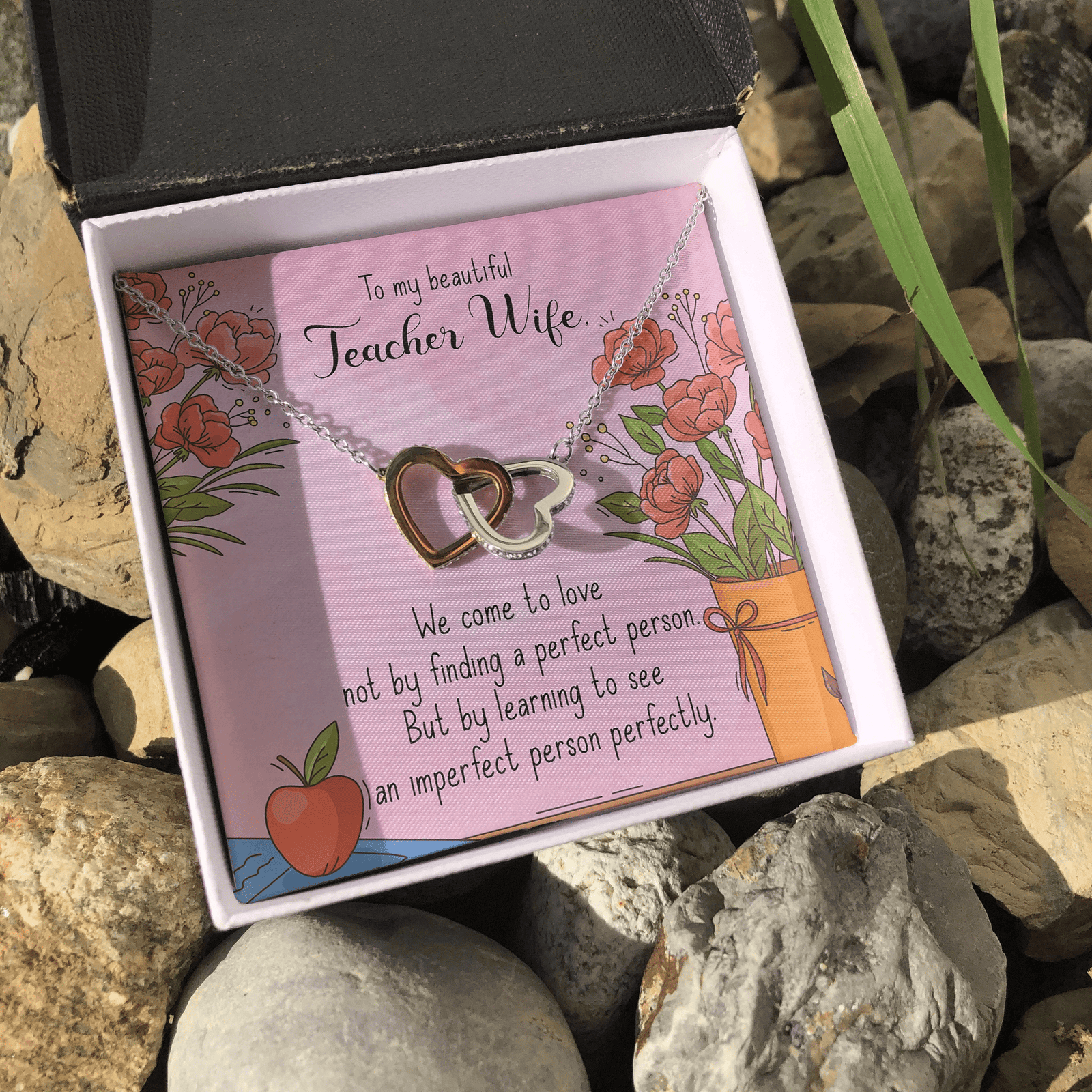 To My Beautiful Teacher Wife We Come To Love Interlocking Heart Necklace 