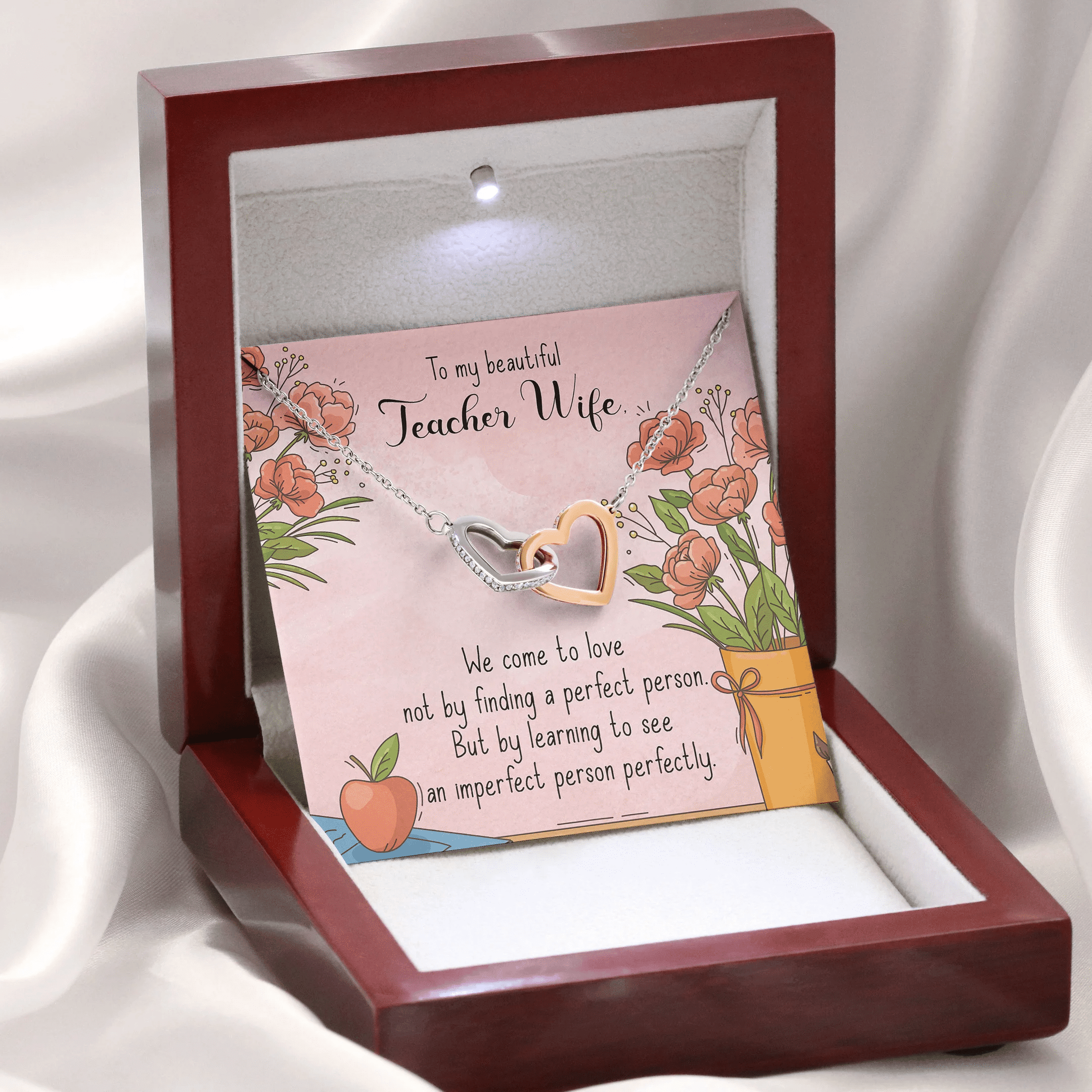 To My Beautiful Teacher Wife We Come To Love Interlocking Heart Necklace 