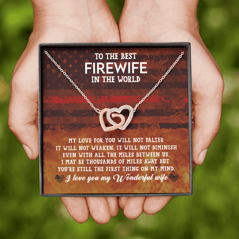 To The Best Firewife Independence Day I May Be Thousands Of Miles Away Interlocking Heart Necklace 
