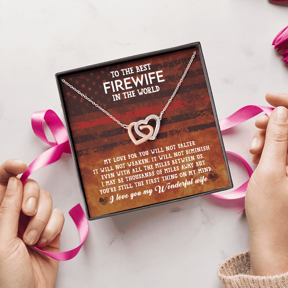 To The Best Firewife Independence Day I May Be Thousands Of Miles Away Interlocking Heart Necklace 