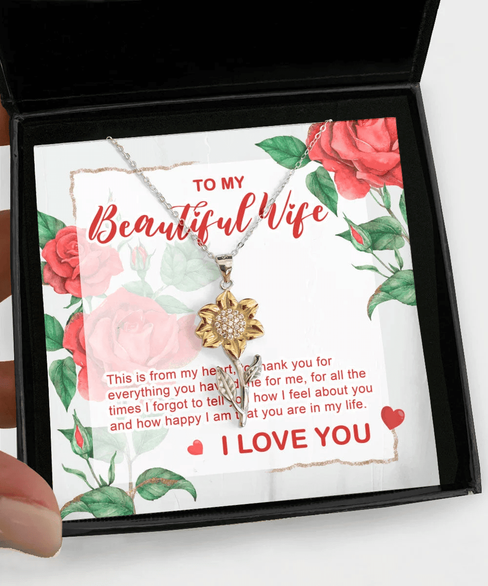 To My Beautiful Wife From Husband You Are In My Life Sunflower Pendant Necklace