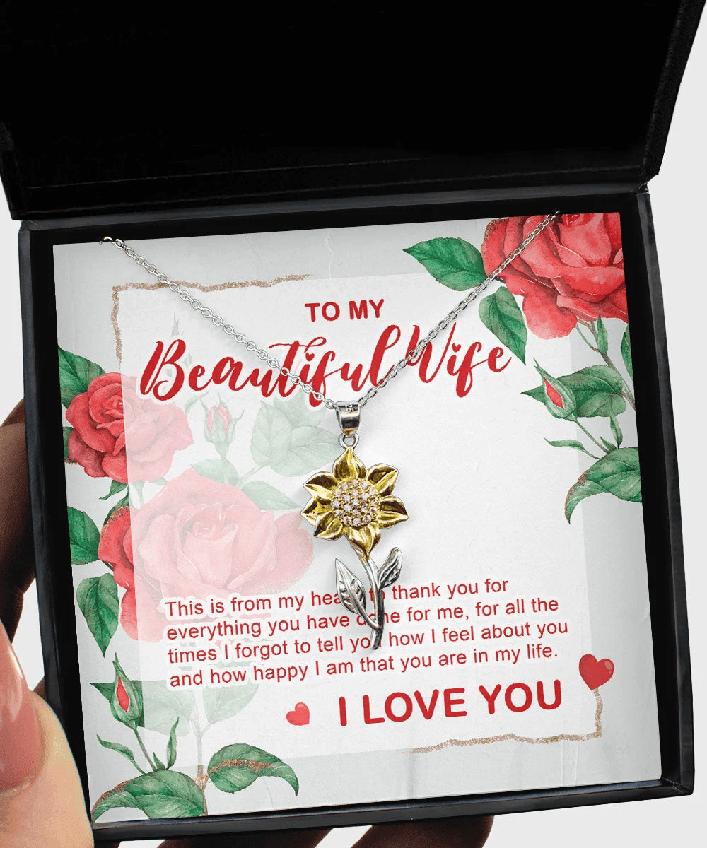 To My Beautiful Wife From Husband You Are In My Life Sunflower Pendant Necklace