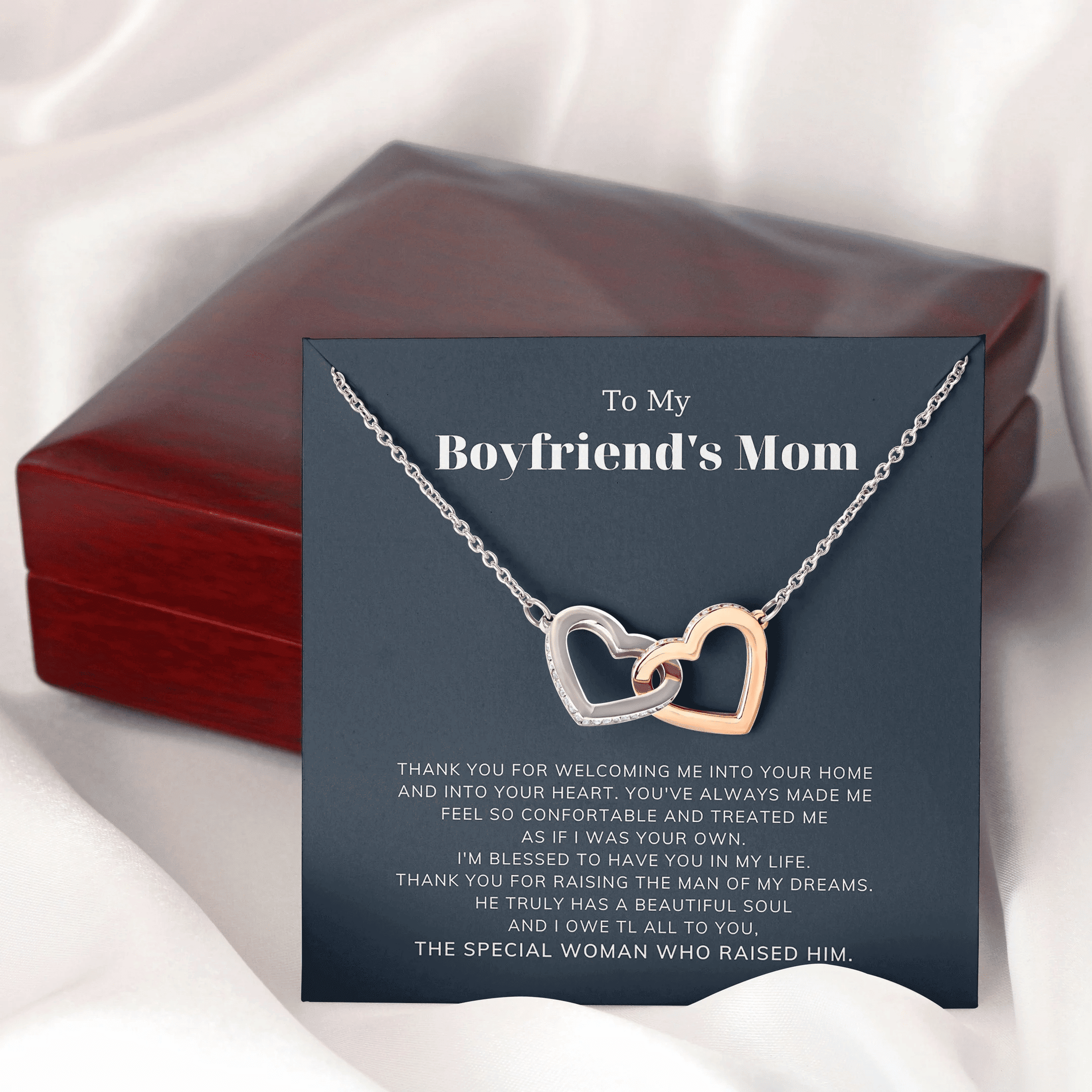 The Special Women Whose Raised Him Interlocking Heart Necklace Gift For Mom 