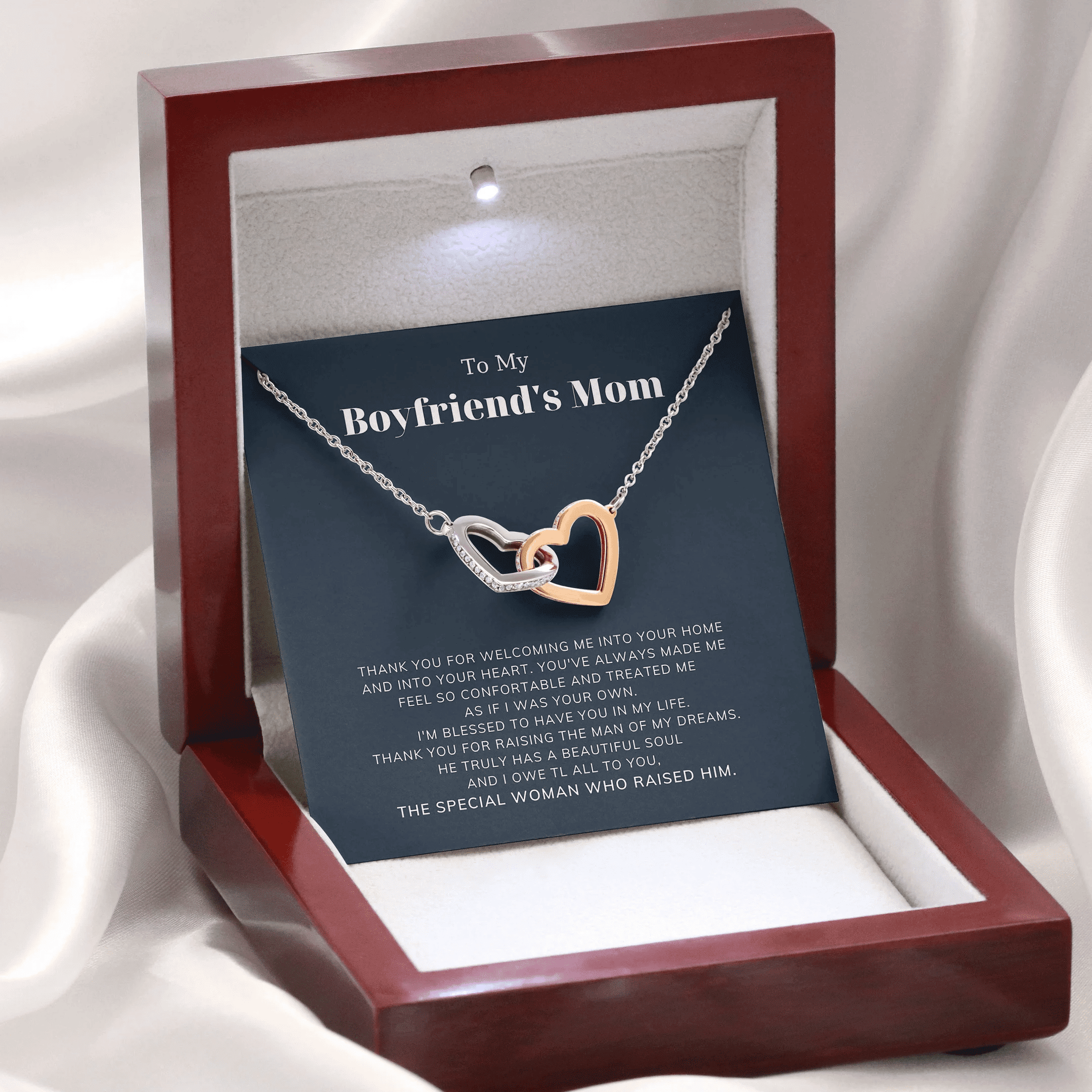 The Special Women Whose Raised Him Interlocking Heart Necklace Gift For Mom 