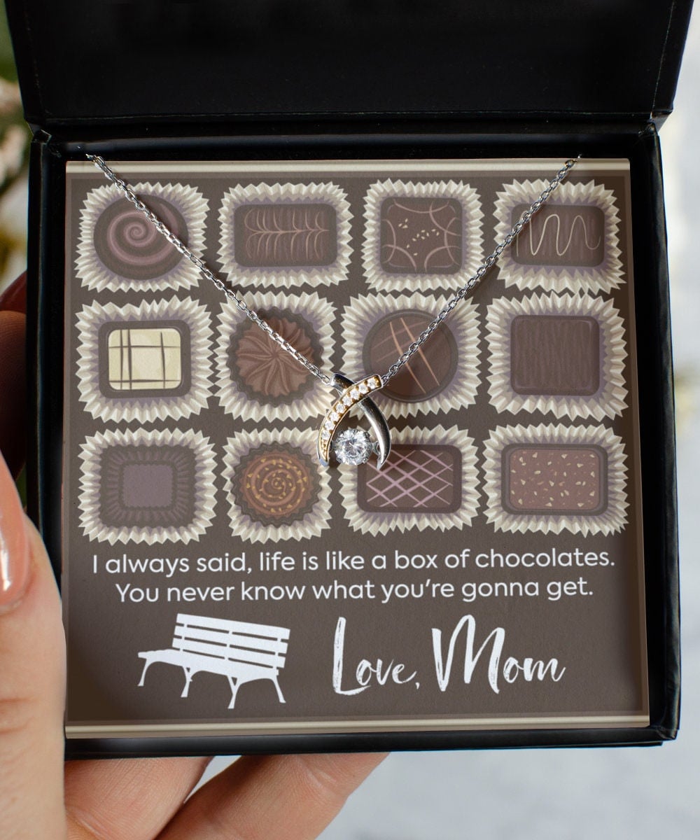 Box Of Chocolates Love Mom Wishbone Dancing Necklace For Women