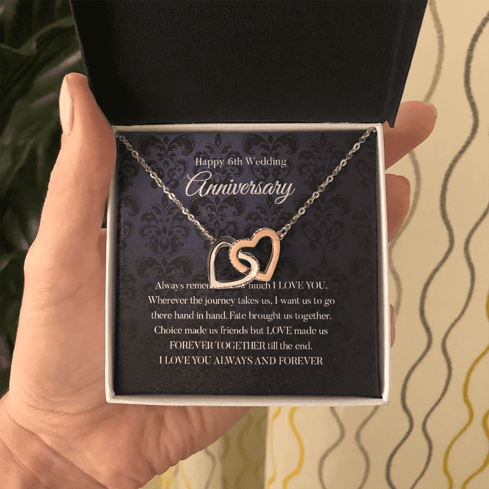 Wife Necklace, Happy 6th Wedding Anniversary Necklace Happy Sixth Anniversary Interlocking Hearts Gold Necklace Gift For Wife 