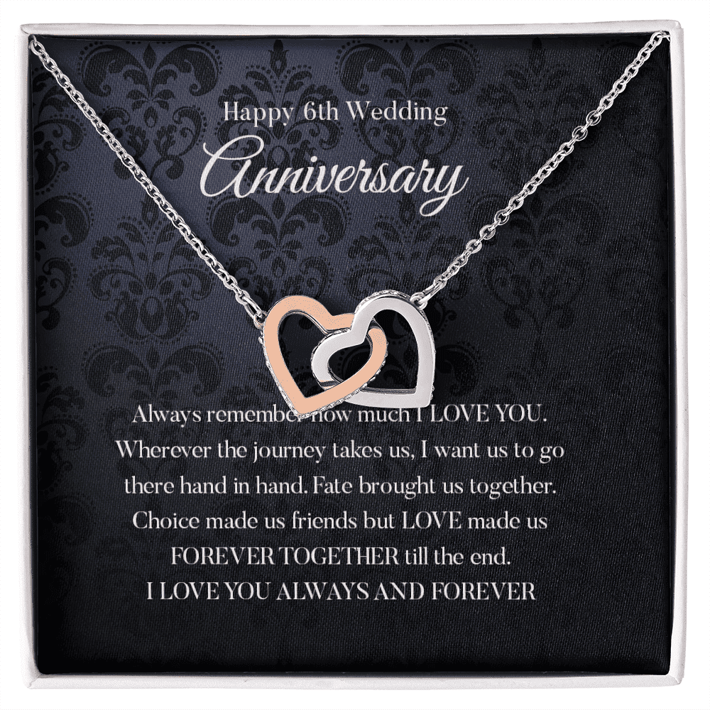 Wife Necklace, Happy 6th Wedding Anniversary Necklace Happy Sixth Anniversary Interlocking Hearts Gold Necklace Gift For Wife 
