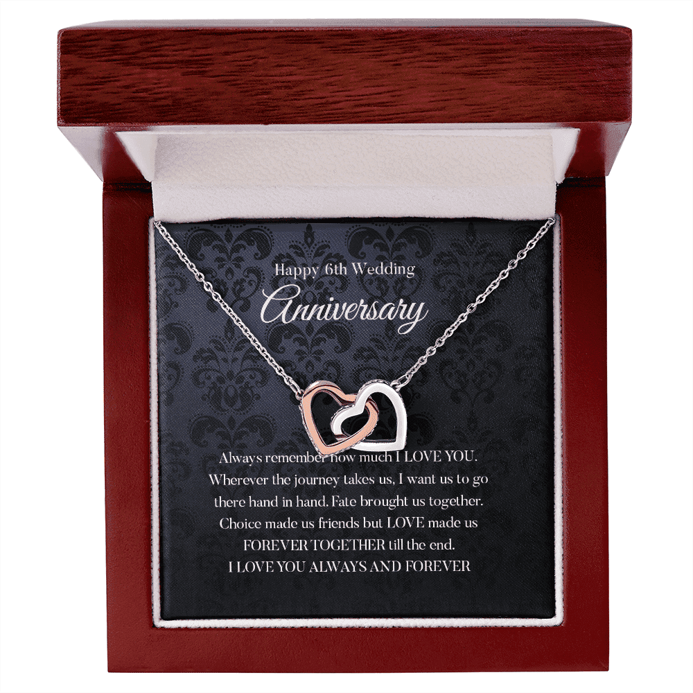 Wife Necklace, Happy 6th Wedding Anniversary Necklace Happy Sixth Anniversary Interlocking Hearts Gold Necklace Gift For Wife 