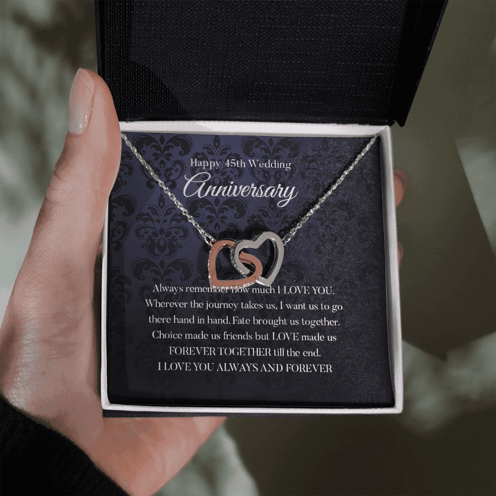 Wife Necklace, Happy 45th Wedding Anniversary Necklace Happy Forty fifth Anniversary Interlocking Hearts Necklace Gift For Wife 