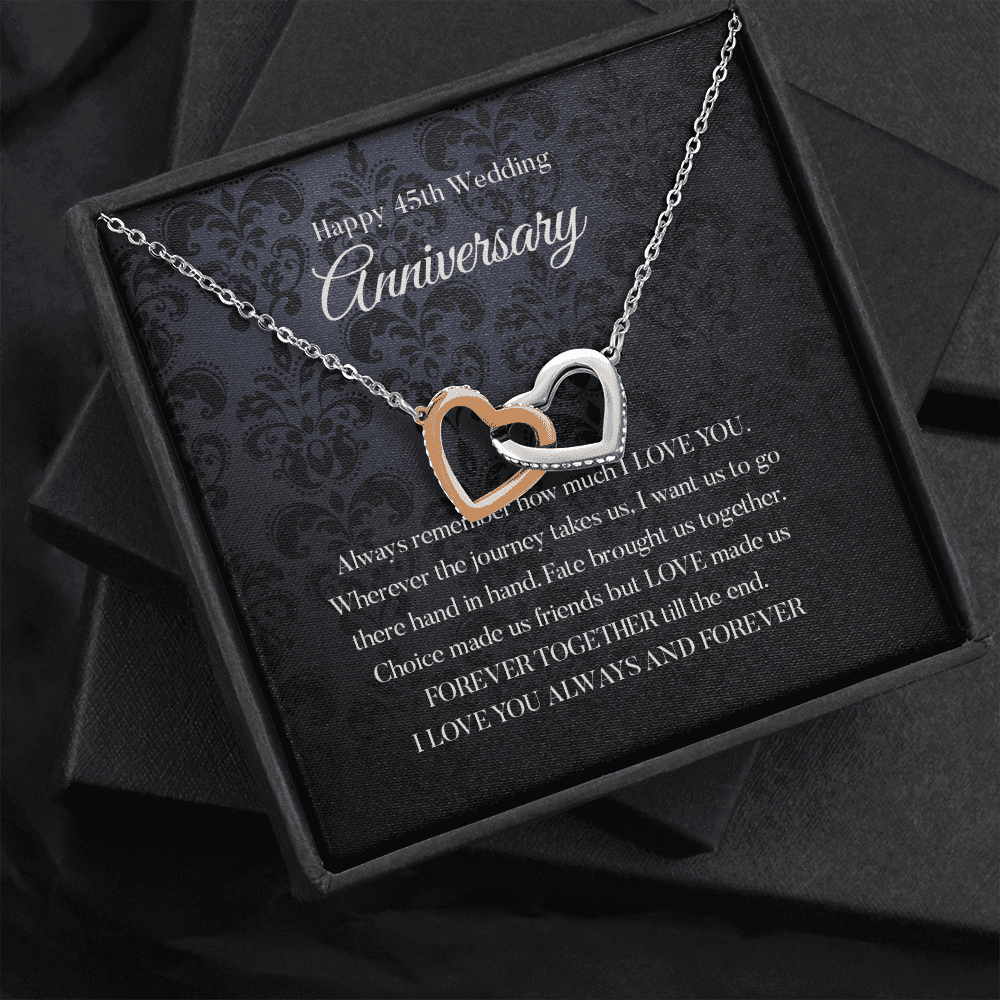 Wife Necklace, Happy 45th Wedding Anniversary Necklace Happy Forty fifth Anniversary Interlocking Hearts Necklace Gift For Wife 