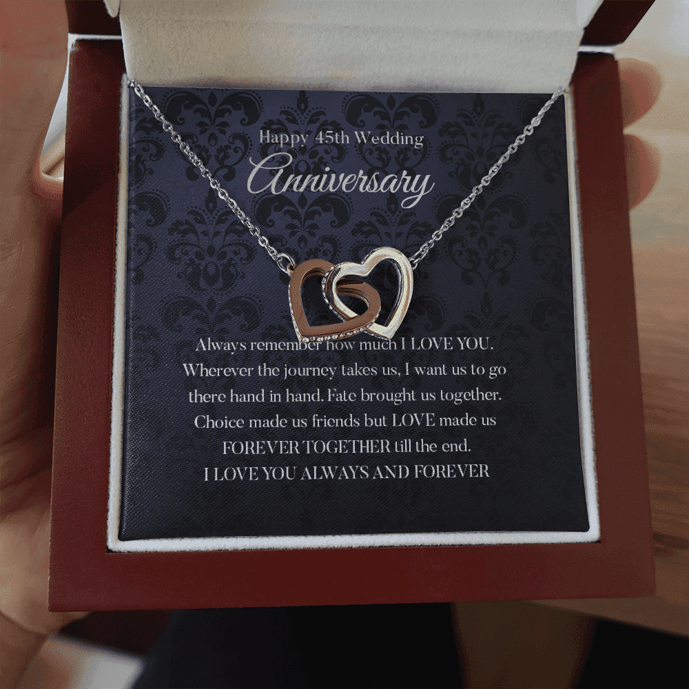 Wife Necklace, Happy 45th Wedding Anniversary Necklace Happy Forty fifth Anniversary Interlocking Hearts Necklace Gift For Wife 