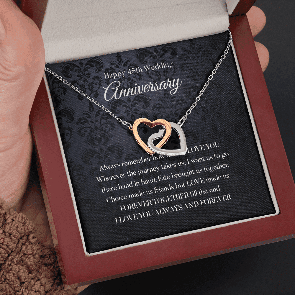 Wife Necklace, Happy 45th Wedding Anniversary Necklace Happy Forty fifth Anniversary Interlocking Hearts Necklace Gift For Wife 