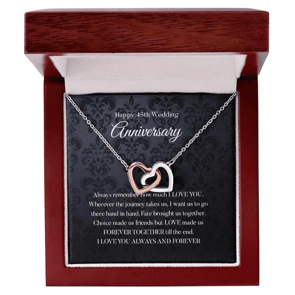 Wife Necklace, Happy 45th Wedding Anniversary Necklace Happy Forty fifth Anniversary Interlocking Hearts Necklace Gift For Wife 