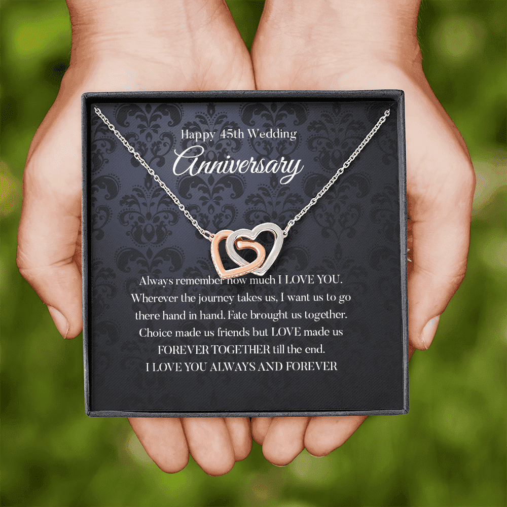 Wife Necklace, Happy 45th Wedding Anniversary Necklace Happy Forty fifth Anniversary Interlocking Hearts Necklace Gift For Wife 