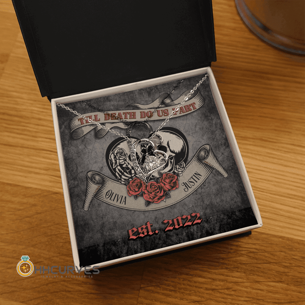 Custom Name And Date Happy Wedding Anniversary Till Death Do Us Part Anniversary Gifts For Her Forever Love Necklace 