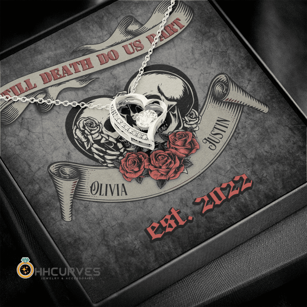 Custom Name And Date Happy Wedding Anniversary Till Death Do Us Part Anniversary Gifts For Her Forever Love Necklace 