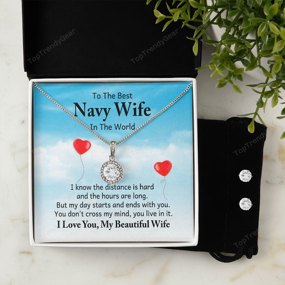 To The Best Navy Wife In The World I Love You My Beautiful Wife Eternal Hope Necklace Set Gift For Wife
