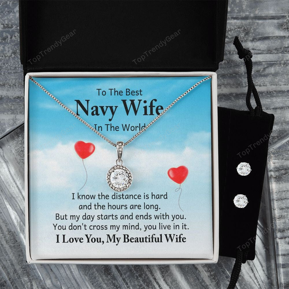 To The Best Navy Wife In The World I Love You My Beautiful Wife Eternal Hope Necklace Set Gift For Wife
