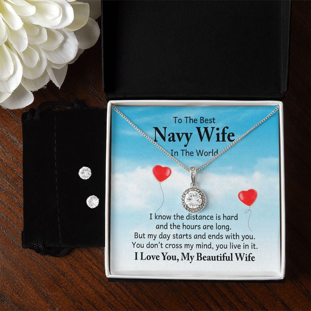 To The Best Navy Wife In The World I Love You My Beautiful Wife Eternal Hope Necklace Set Gift For Wife