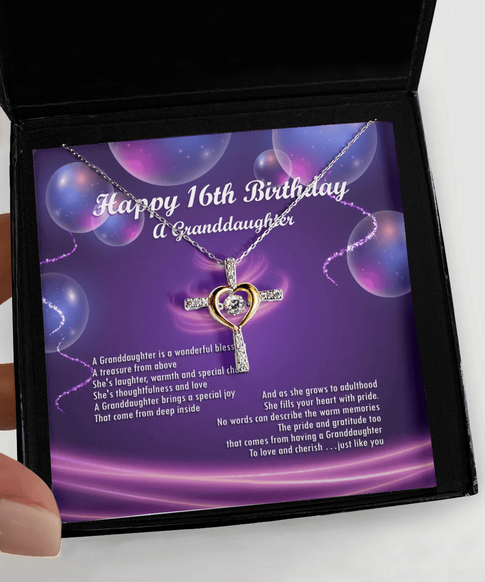 Happy 16th Birthday With Message Card Gift For Granddaughter Cross Dancing Necklace