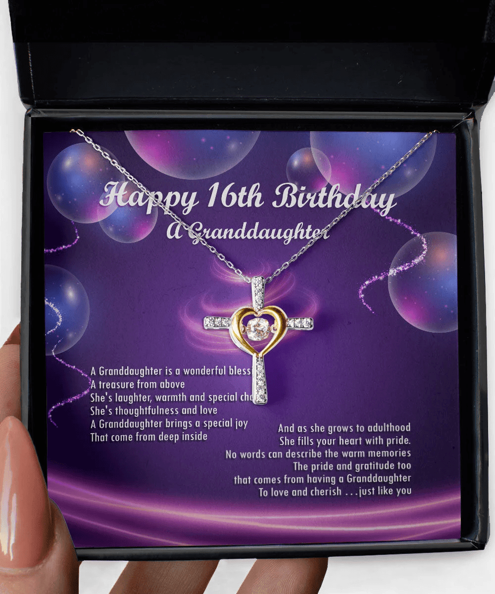 Happy 16th Birthday With Message Card Gift For Granddaughter Cross Dancing Necklace