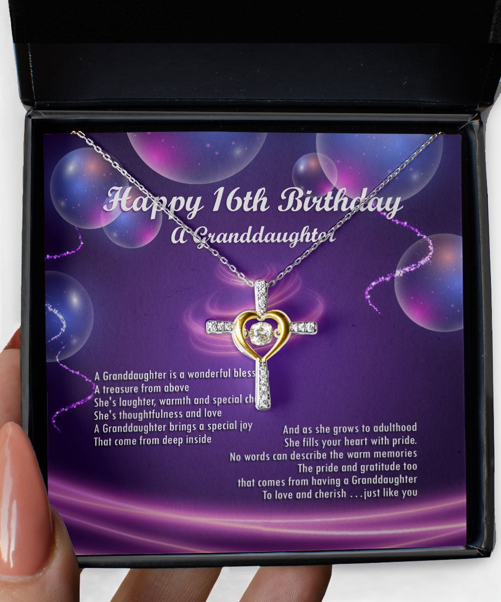 Happy 16th Birthday With Message Card Gift For Granddaughter Cross Dancing Necklace