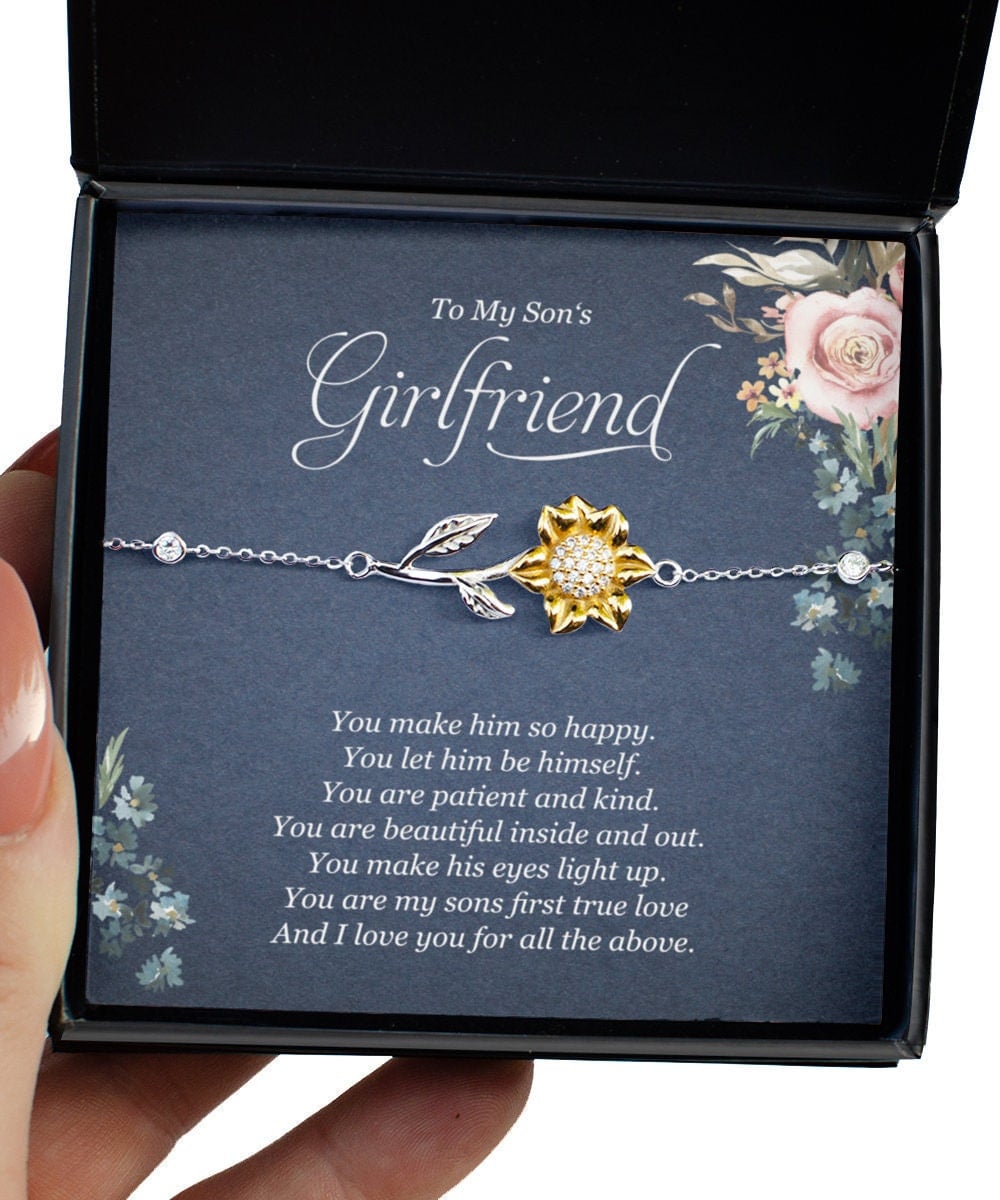 Son's Girlfriend Her Necklace You Make Him So Happy Gift For Her Gift For My Sons Girlfriend Sunflower Bracelet