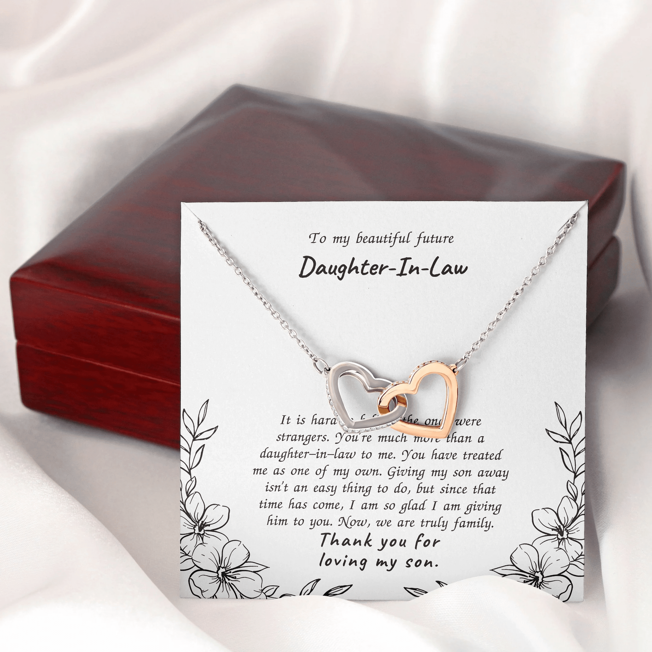 Gift For Daughter In Law Thank For Loving My Son Interlocking Heart Necklace 