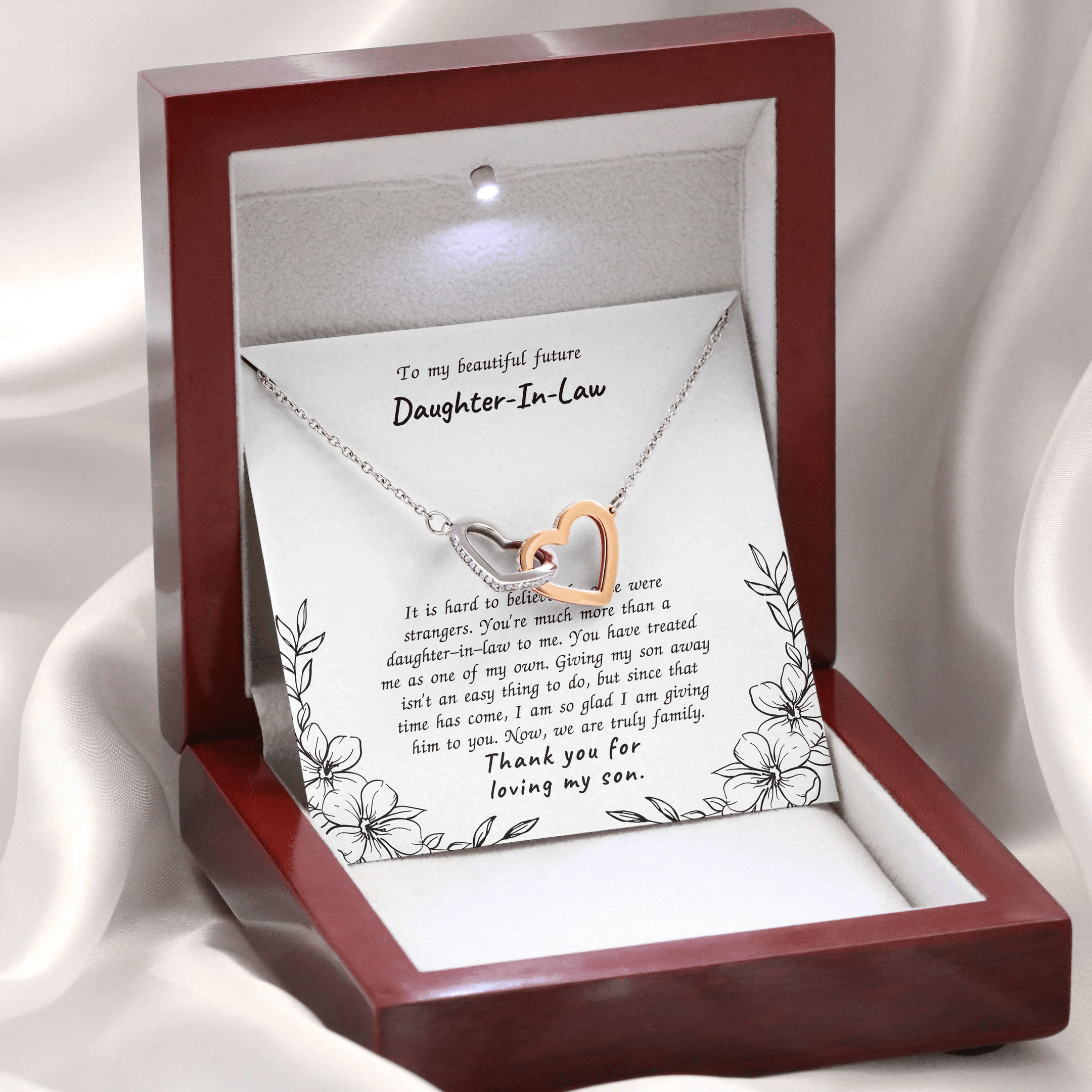 Gift For Daughter In Law Thank For Loving My Son Interlocking Heart Necklace 