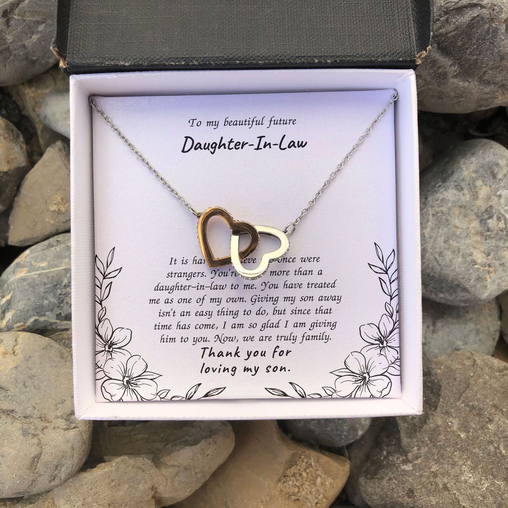 Gift For Daughter In Law Thank For Loving My Son Interlocking Heart Necklace 