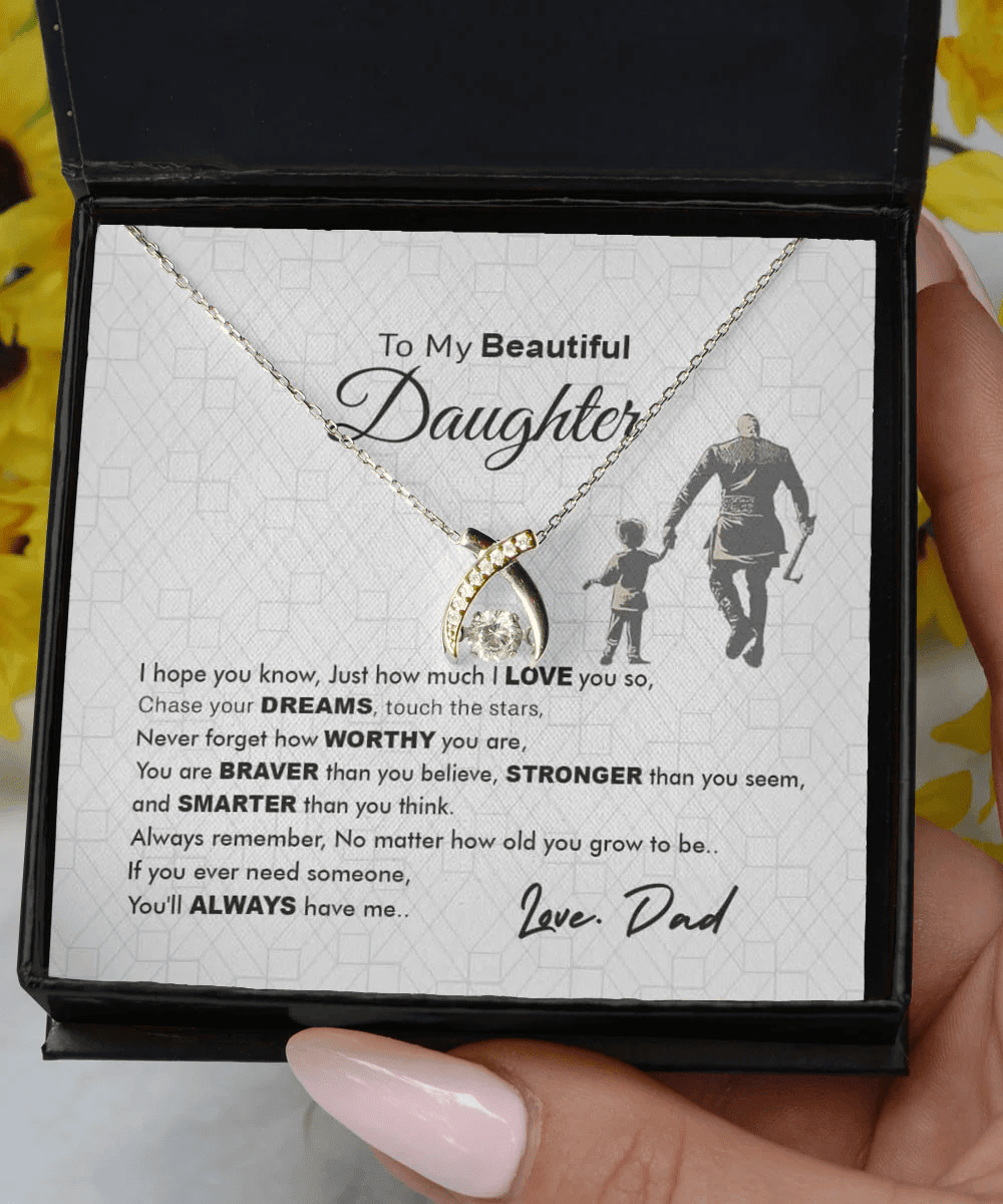 Daughter Jewellry You Will Always Have Me Gift For Daughter From Dad Wishbone Dancing Necklace 