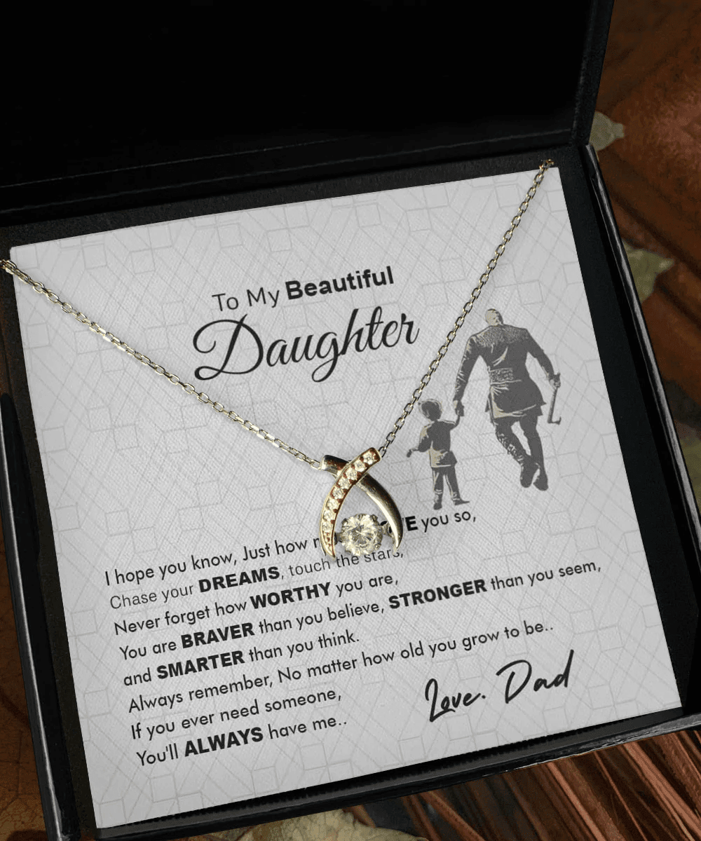 Daughter Jewellry You Will Always Have Me Gift For Daughter From Dad Wishbone Dancing Necklace 