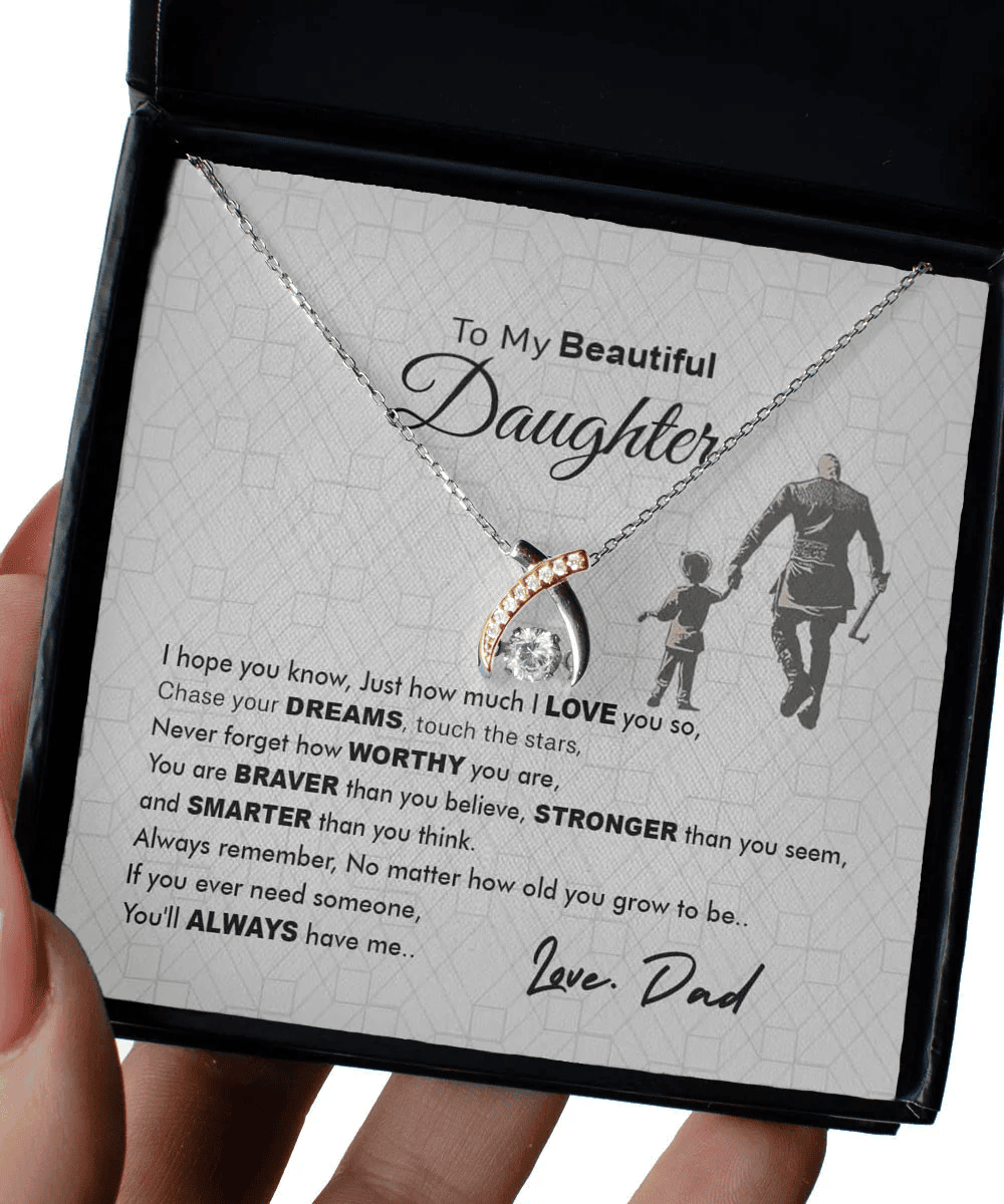 Daughter Jewellry You Will Always Have Me Gift For Daughter From Dad Wishbone Dancing Necklace 