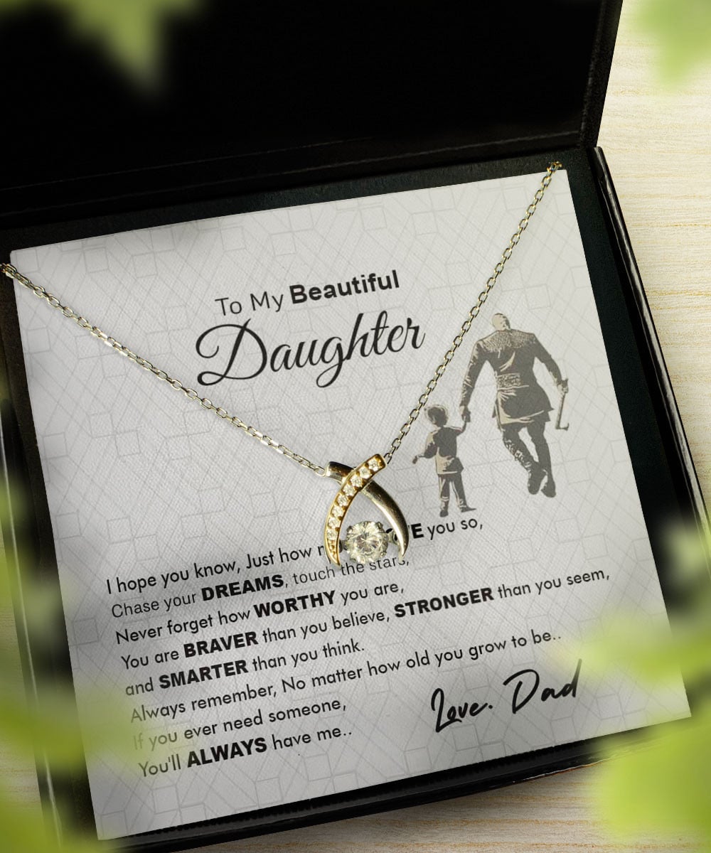 Daughter Jewellry You Will Always Have Me Gift For Daughter From Dad Wishbone Dancing Necklace 