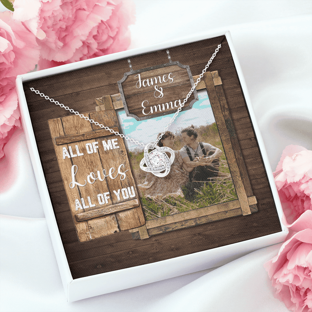 All Of Me Loves All Of You Custom Name And Photo Love Knot Gold Necklace Gift For Her