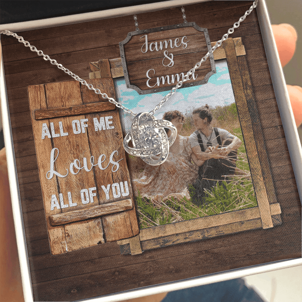 All Of Me Loves All Of You Custom Name And Photo Love Knot Gold Necklace Gift For Her