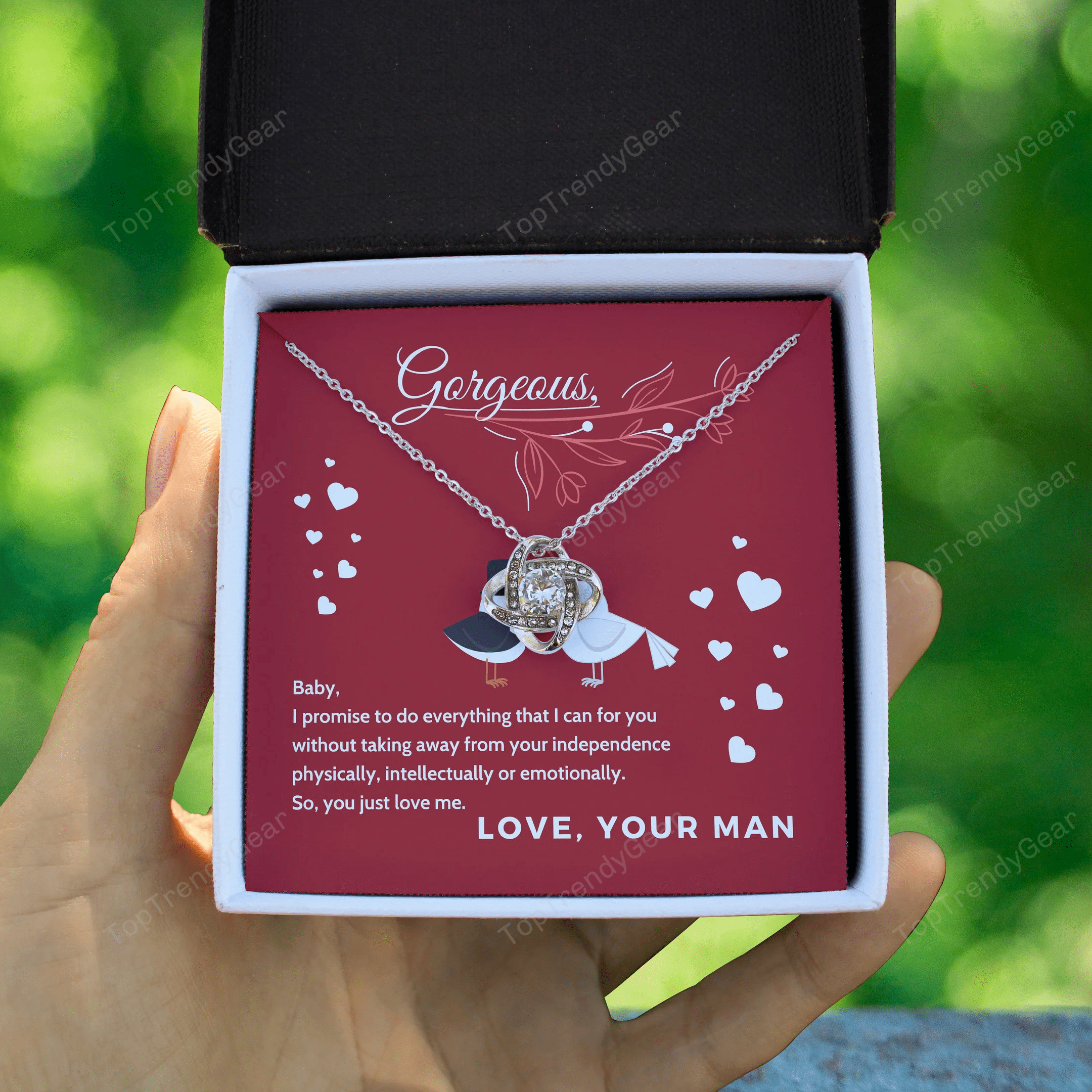 To Gorgeous Baby You Just Love Me Love Knot Necklace