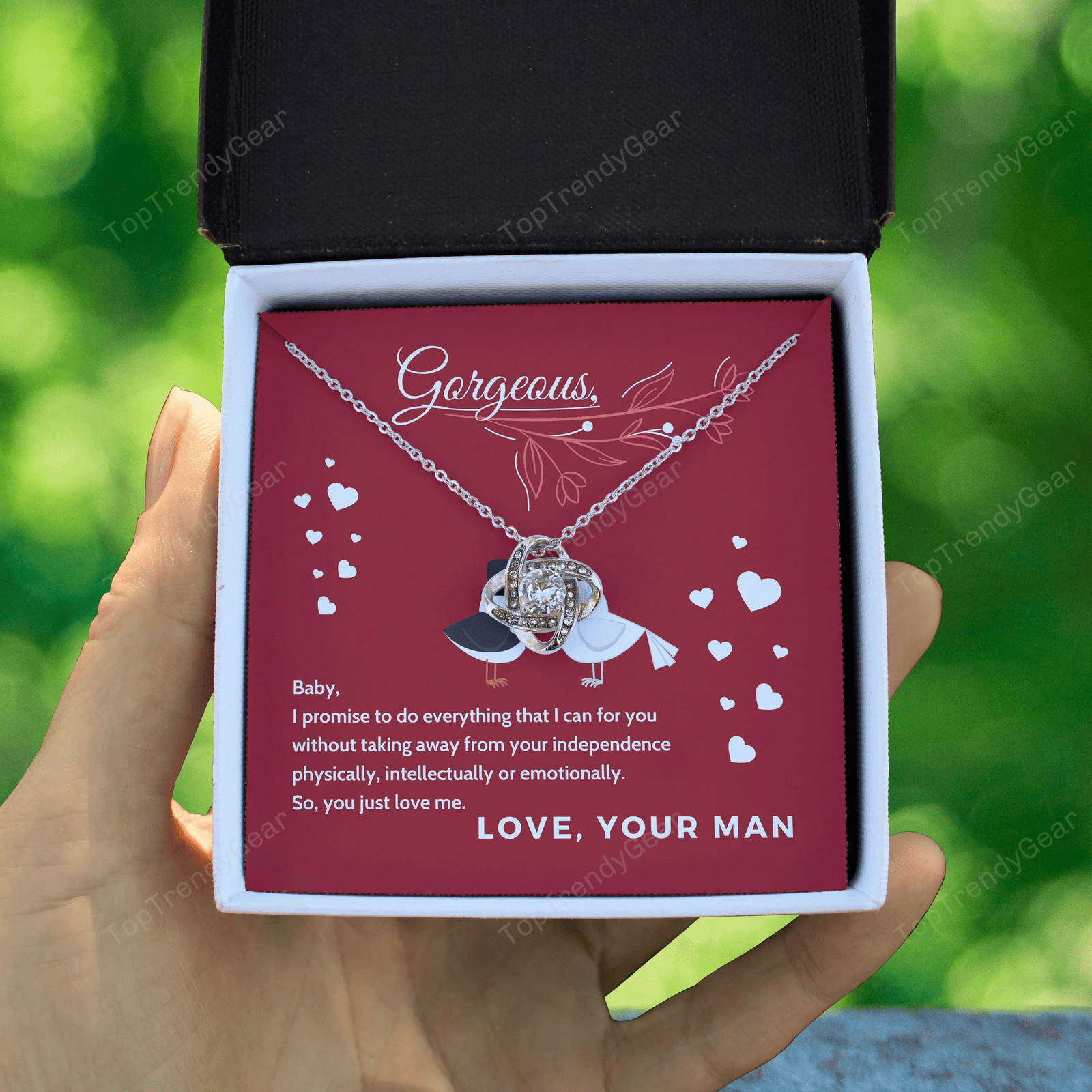 To Gorgeous Baby You Just Love Me Love Knot Necklace