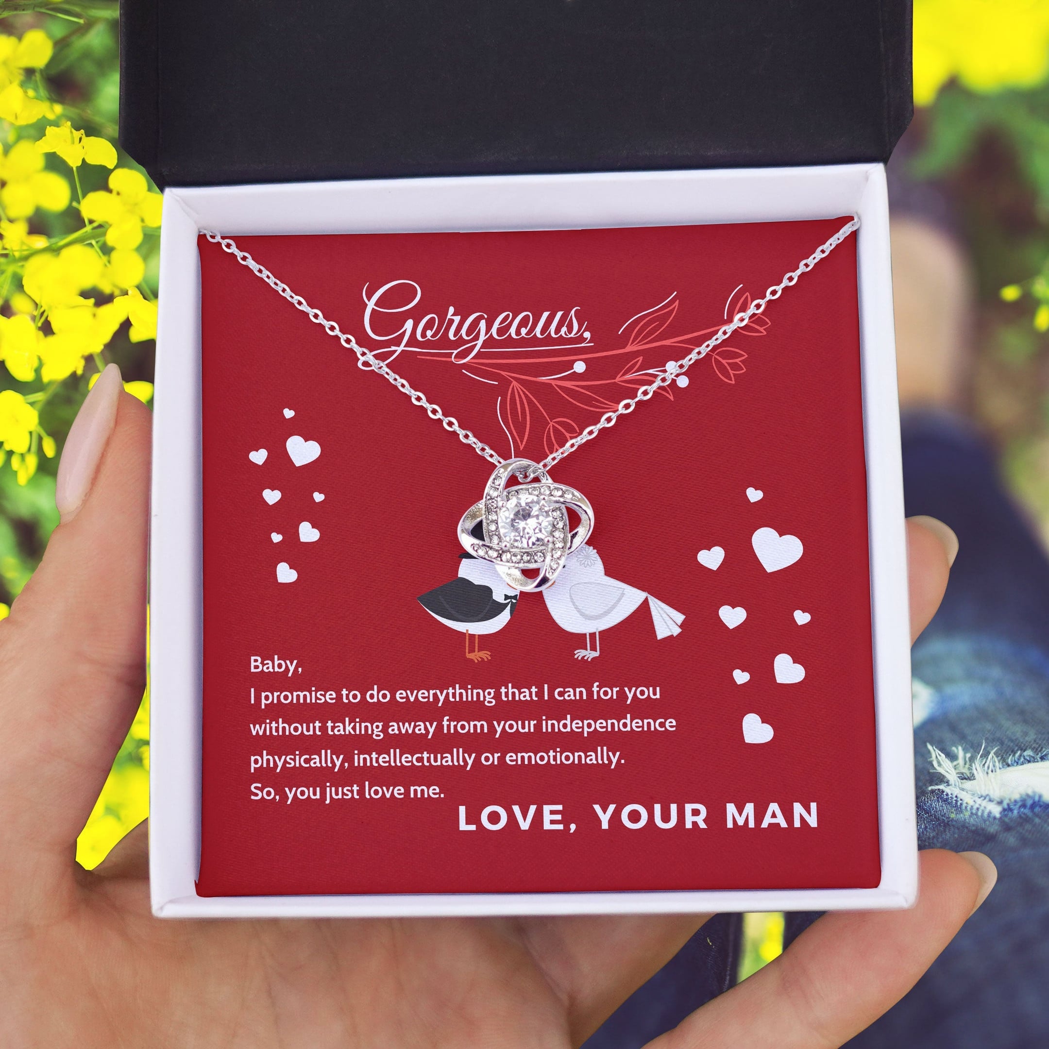 To Gorgeous Baby You Just Love Me Love Knot Necklace