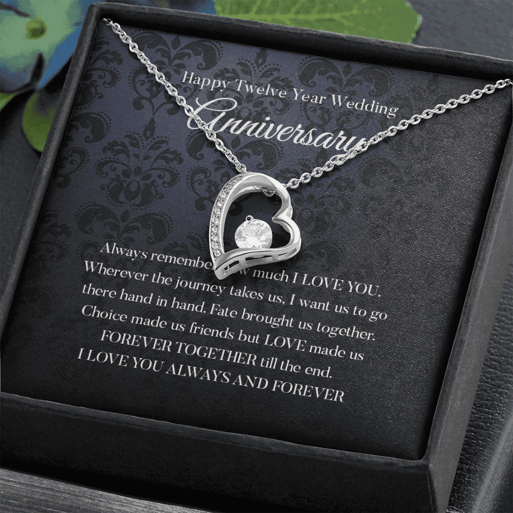 Wife Necklace, Happy 12th Wedding Anniversary Necklace Happy Twelfth Anniversary Forever Love Necklace Gift For Wife