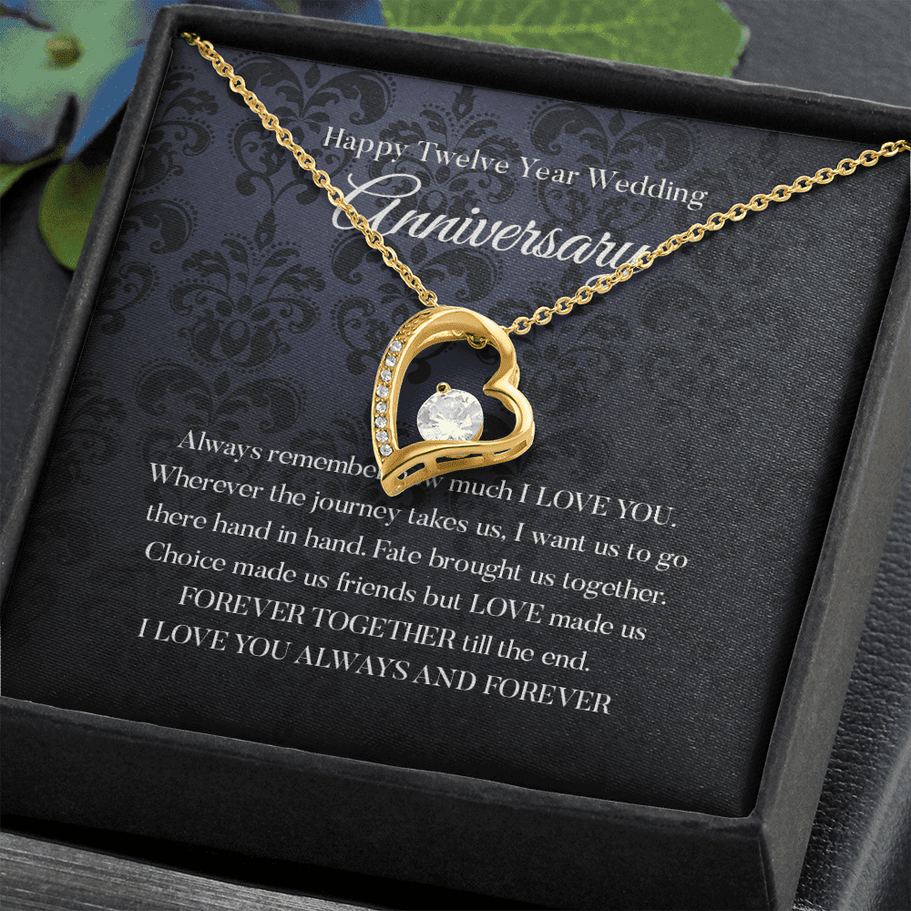 Wife Necklace, Happy 12th Wedding Anniversary Necklace Happy Twelfth Anniversary Forever Love Necklace Gift For Wife
