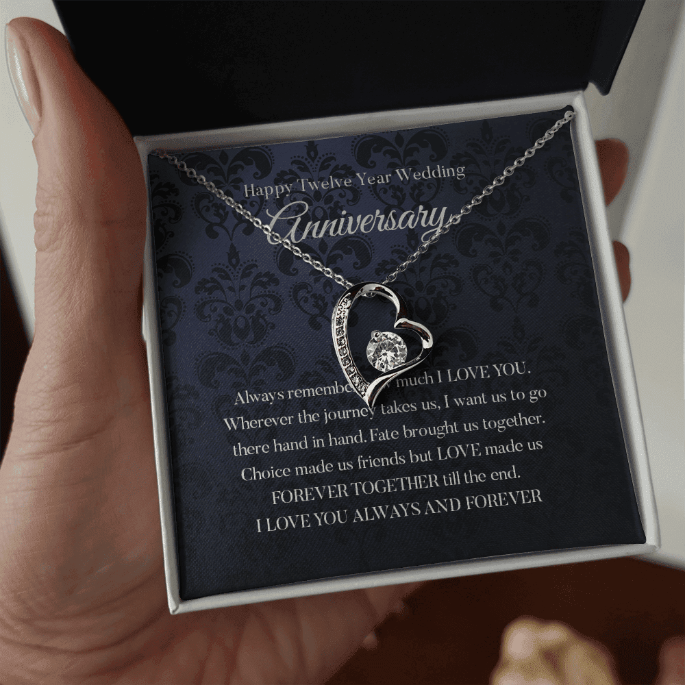 Wife Necklace, Happy 12th Wedding Anniversary Necklace Happy Twelfth Anniversary Forever Love Necklace Gift For Wife